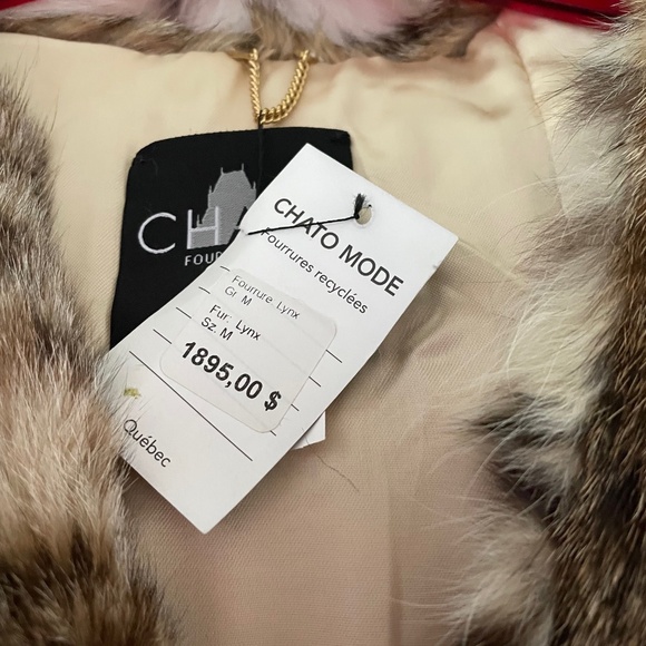 Auth. stunning real lynx fur coat with white fur trim, NWT, pristine, M-L - Picture 3 of 7